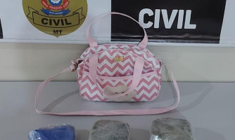 Polícia Civil apreende bolsa infantil carregada com pasta base de cocaína em Cáceres