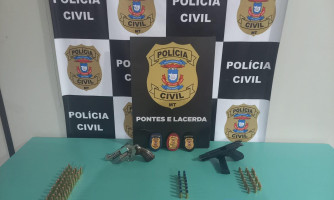 Polícia Civil apreende armas usadas em homicídios e drogas com adolescentes em Pontes e Lacerda 