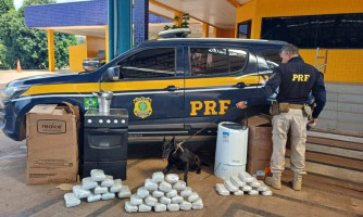 PRF apreende pasta base e maconha escondidas em eletrodomésticos em ônibus na BR-364