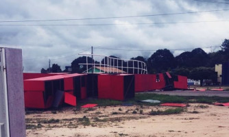 Estrutura do portal de entrada do município de Jauru cai novamente após forte vendaval; veja o vídeo