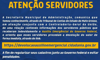 Prefeitura de Pontes e Lacerda emite comunicado para que servidores devolvam auxílio emergencial