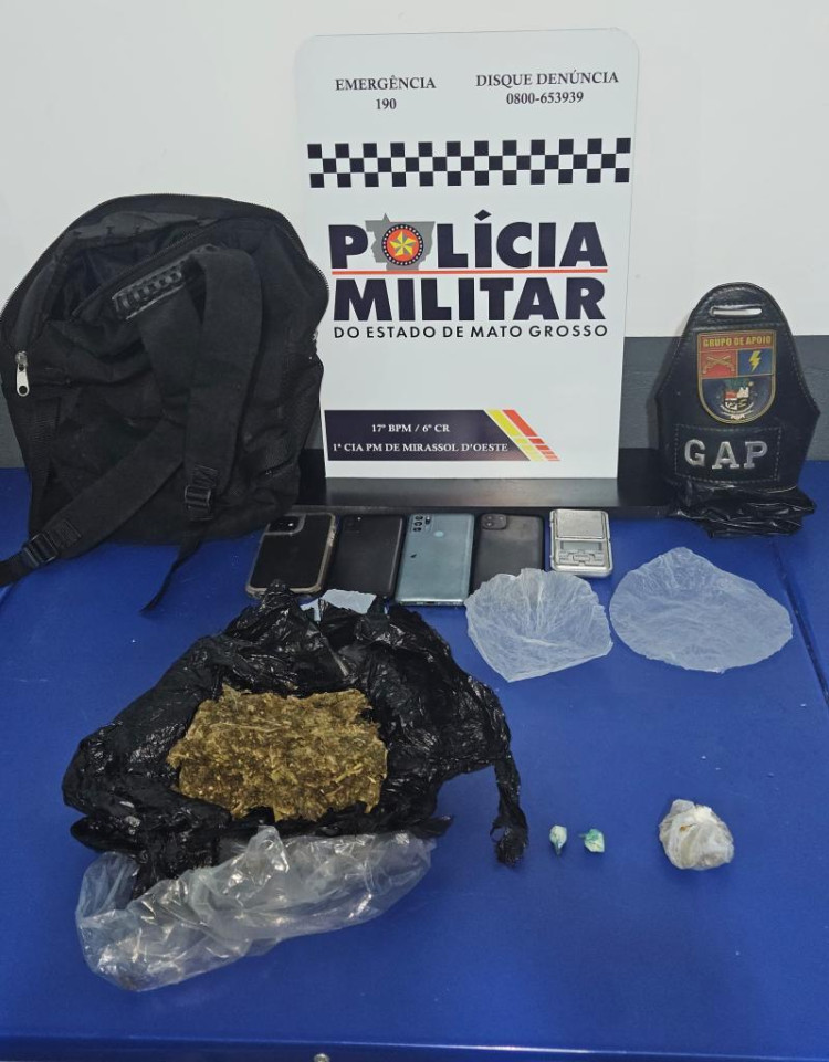 Polícia Militar apreende quatro adolescentes e prende dois homens por tráfico e formação de quadrilha em Mirassol d'Oeste