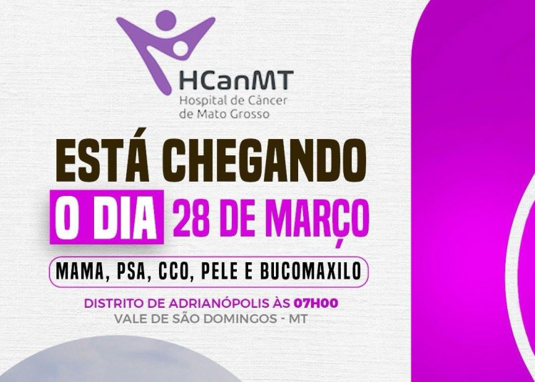 Ônibus do HCanMT realizará atendimento no Distrito de Adrianópolis em Vale de São Domingos no dia 28 de março