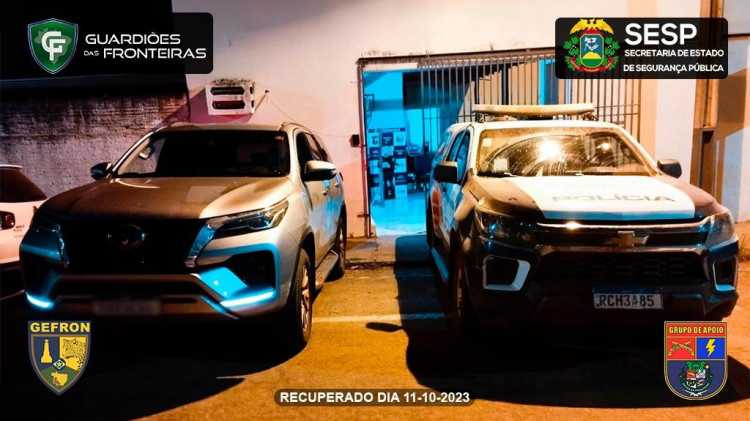 Gefron: Hilux furtada em Cuiabá é interceptada em Mirassol d'Oeste