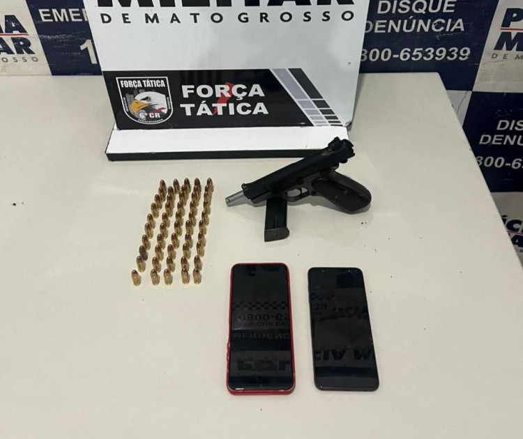 PM prende criminosos com arma de fogo e 50 munições em Cáceres