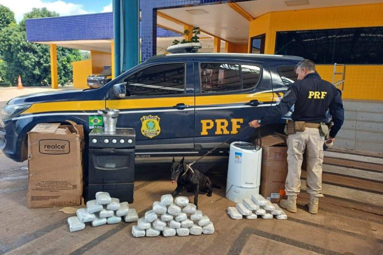 PRF apreende pasta base e maconha escondidas em eletrodomésticos em ônibus na BR-364