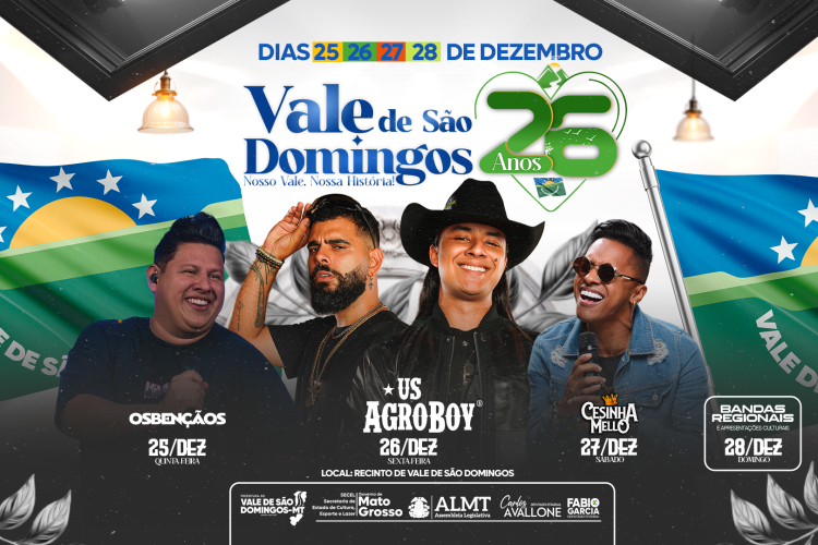 Vale de São Domingos comemora 26 anos com show dos US Agroboy e programação especial