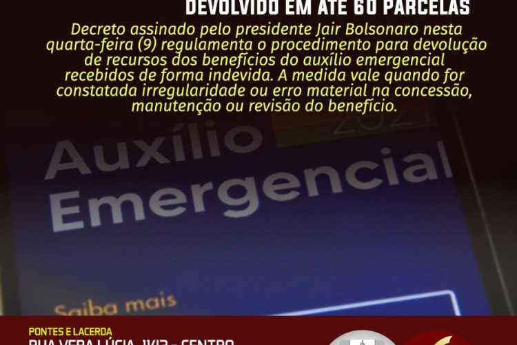 Auxílio recebido indevidamente poderá ser devolvido em até 60 parcelas