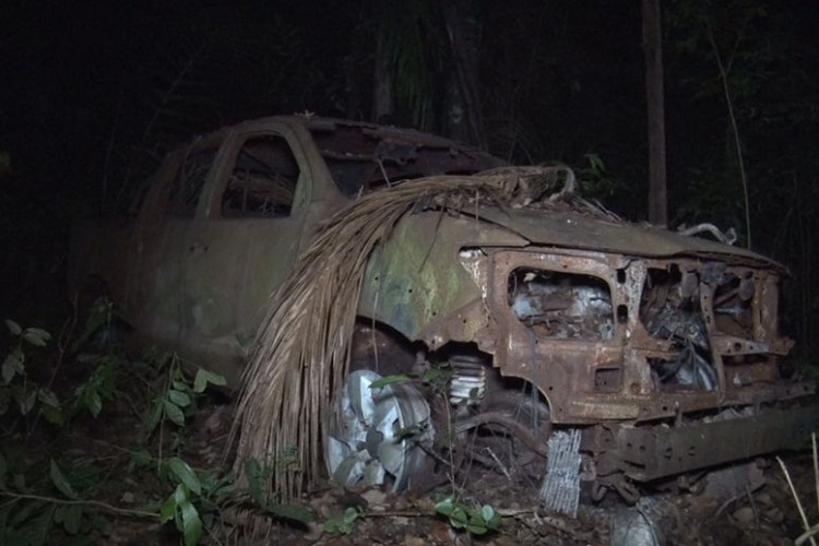 Caminhonete carbonizada é encontrada com restos mortais as margens da BR-174