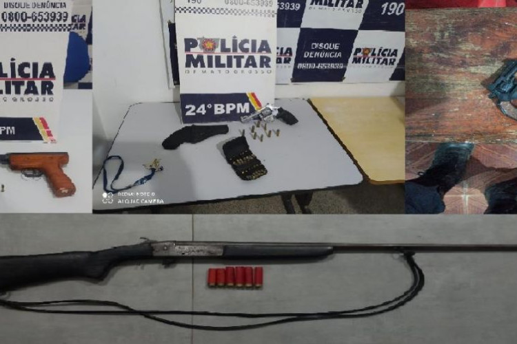 PM apreende revólveres, espingarda e simulacro em Cáceres e mais três cidades